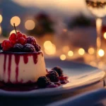 Elegant panna cotta dessert garnished with fresh berries on a stylish table