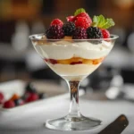 Bavarian Cream Dessert In A Glass Garnished With Fresh Berries