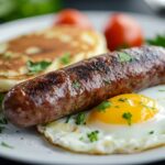 Delicious Beef Breakfast Sausage Served With Eggs And Pancakes