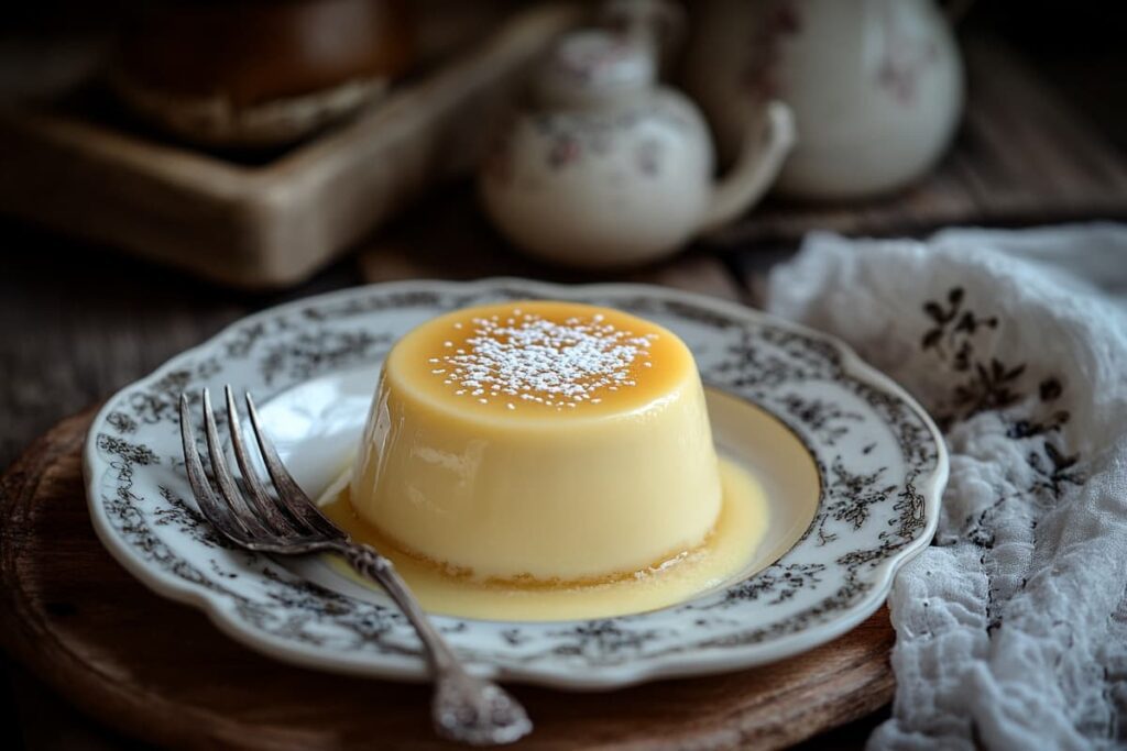 Is Bavarian Cream the Same as Vanilla Pudding_ vibrant image of a beautifully plated Vanilla pudding in a bowl,