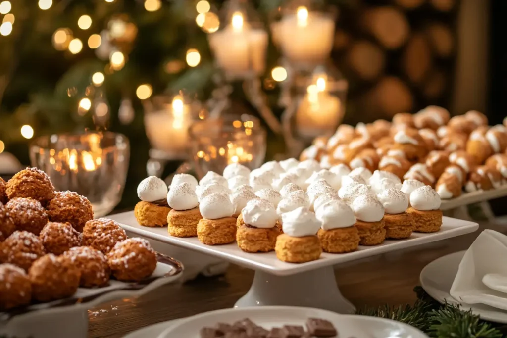 Festive Dessert Table Featuring Fried S’mores Bombs Arranged On An Elegant Platter