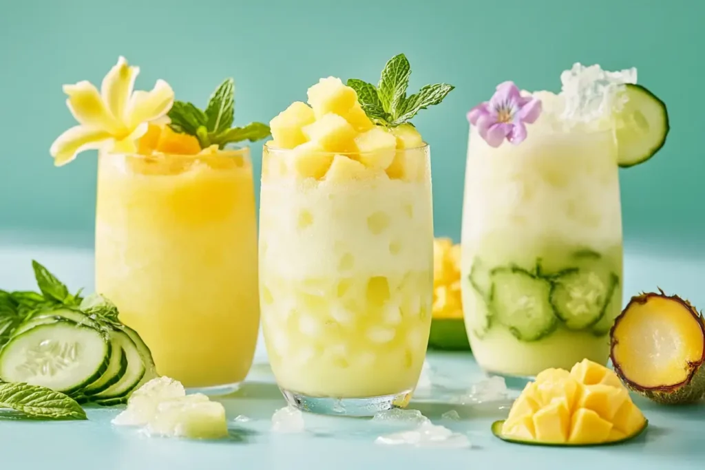 Virgin Piña Colada Variations, Including Mango, Passionfruit, And Cucumber Flavors.